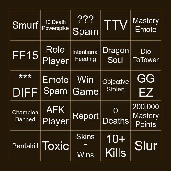 League of Legends Bingo Card