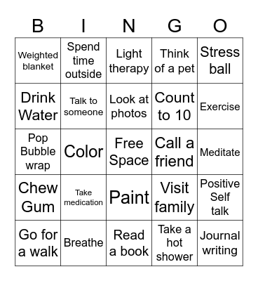 Coping Mechanisms Bingo Card