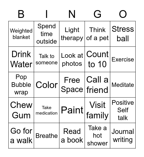 Coping Mechanisms Bingo Card