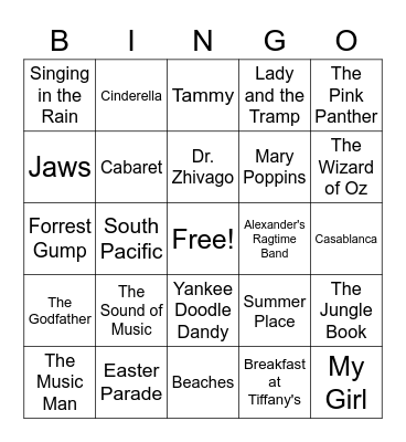 Music from Movies Bingo Card