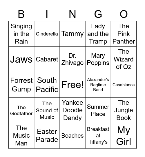 Music from Movies Bingo Card