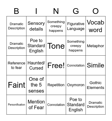 Fall of the House of Usher Bingo Card