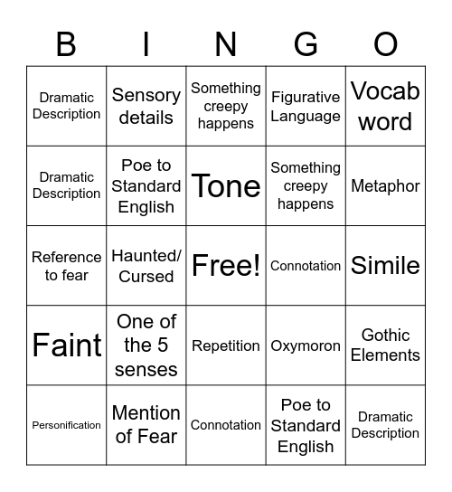 Fall of the House of Usher Bingo Card