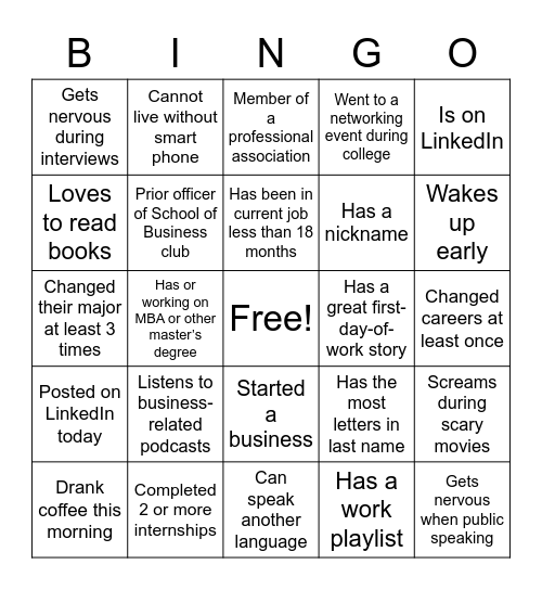 PLAN - Play, Learn, and Network Bingo Card