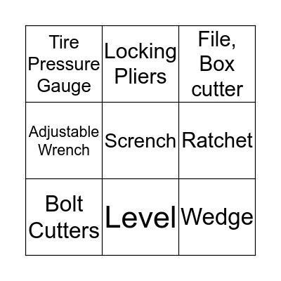 Tool Identification Bingo Card
