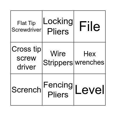 Tool Identification Bingo Card