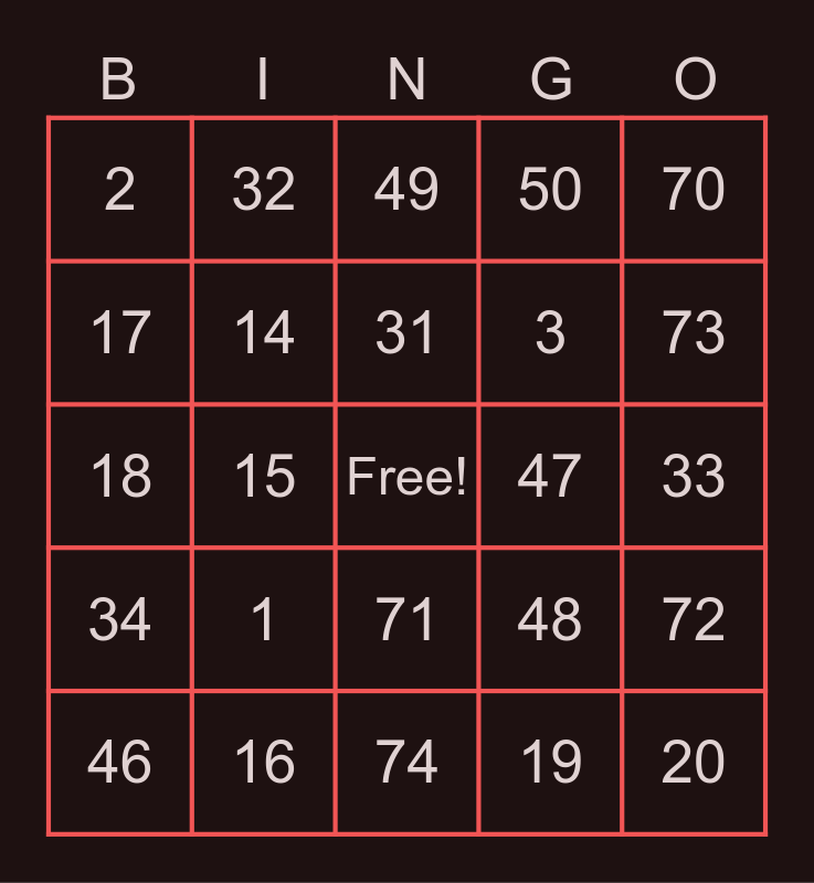 Untitled Bingo Card