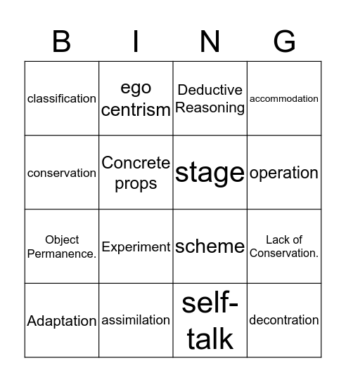 Piaget's Key Ideas Bingo Card