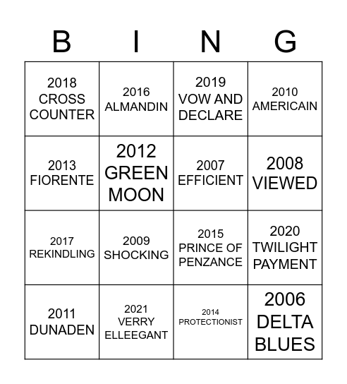 MELBOURNE CUP BINGO Card