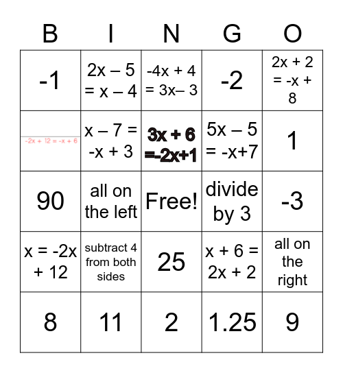 Blackout BINGO! (Solving Equations) Bingo Card