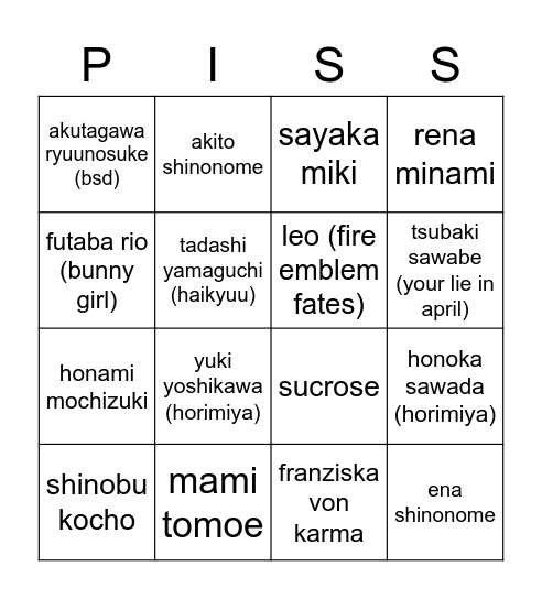 kin bingo Card