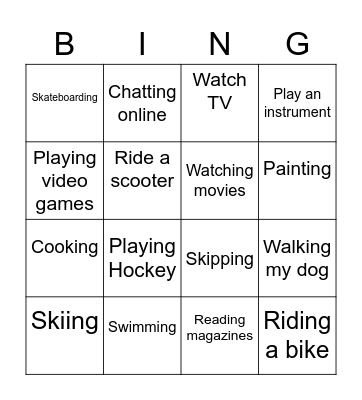 Free Time Bingo Card