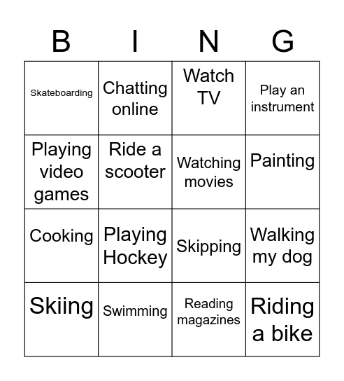 Free Time Bingo Card