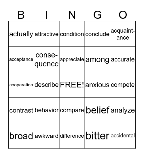 FCAT BINGO Card