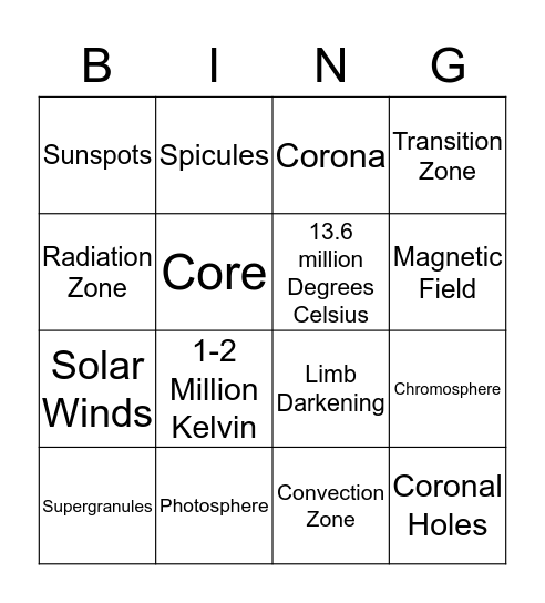 Sun  Bingo Card