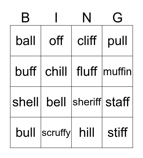 Double Consonant Bingo Card