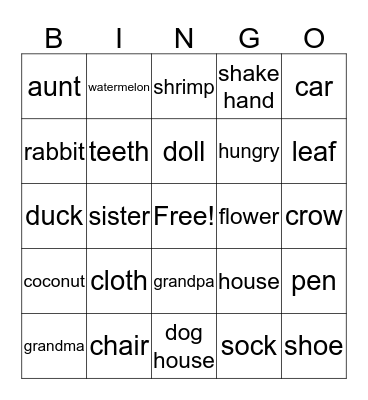 Lesson 1-3 Bingo Card Bingo Card