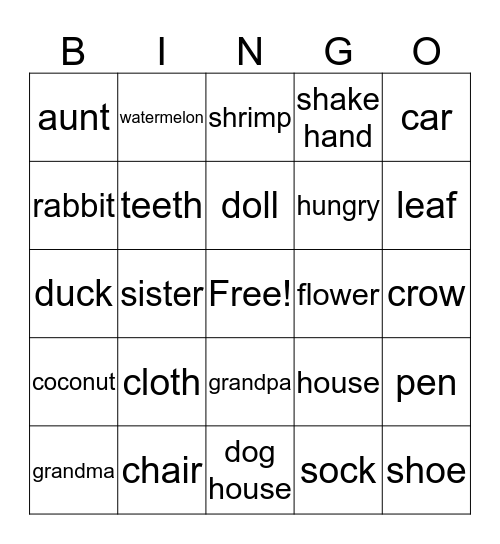 Lesson 1-3 Bingo Card Bingo Card