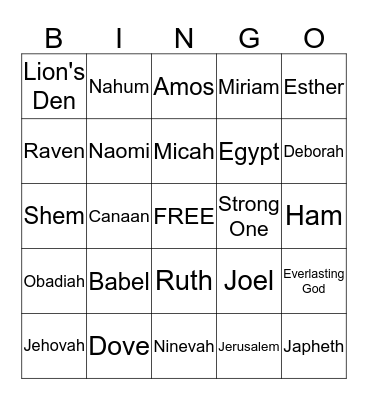 BIBLE BINGO Card