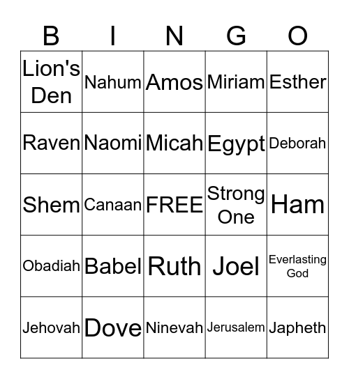 BIBLE BINGO Card