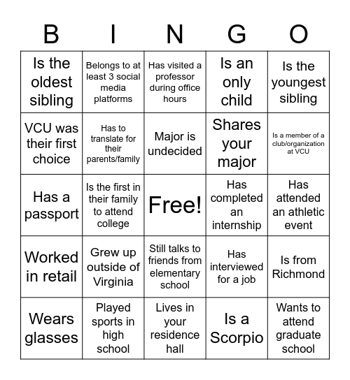 Networking Bingo Card