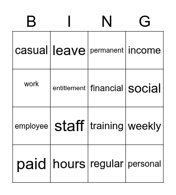 EMPLOYMENT Bingo Card