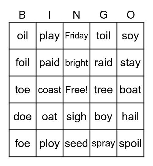 Vowel Teams Bingo Card
