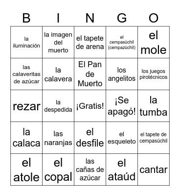 Day of the Dead Bingo Card