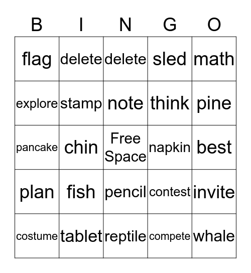Word Patterns Bingo Card