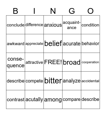 Untitled Bingo Card