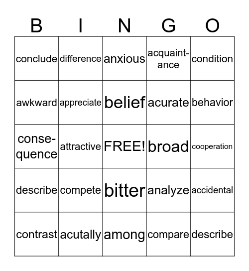 Untitled Bingo Card