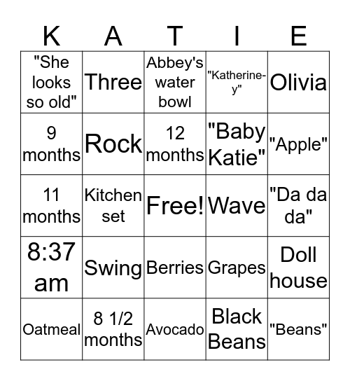 Katherine Bingo Card