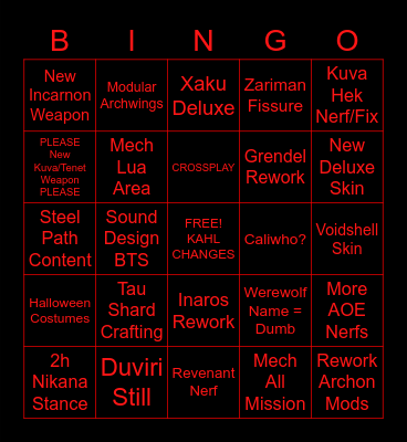 October Warframe Dev-Stream Bingo Card