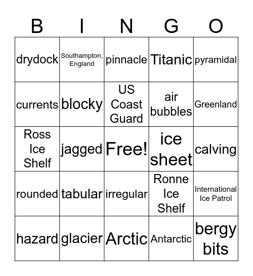 Icebergs Ahoy! Bingo Card