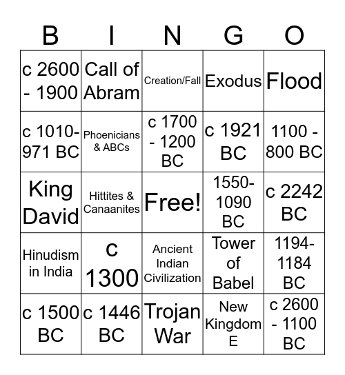 Unit 1 Timeline Bingo Card