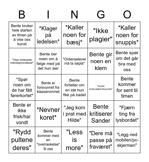 Bendte-Bingo Card