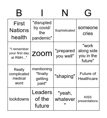 Valedictory DInner Bingo Card