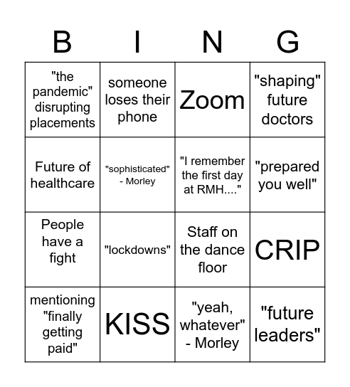 Graduation Bingo Card