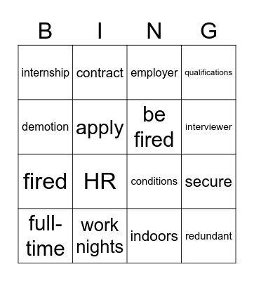 A job well done Bingo Card