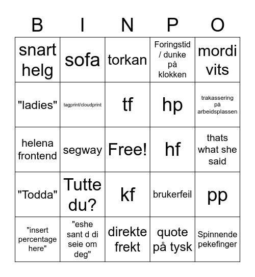 Pål bingo Card