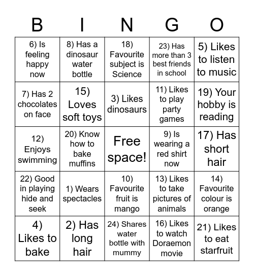 Birthday Party Bingo Game Bingo Card