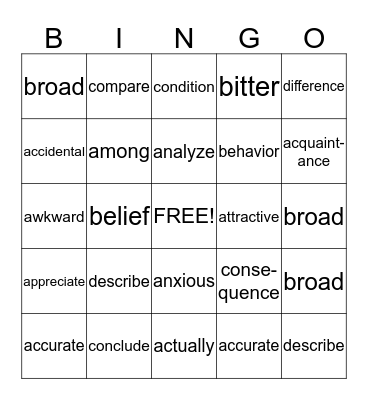 FCAT BINGO Card