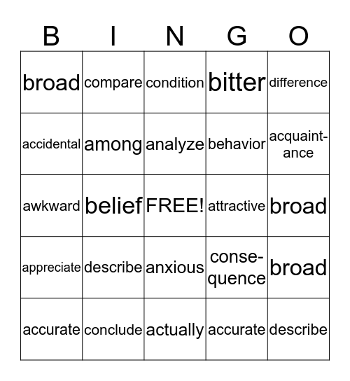 FCAT BINGO Card