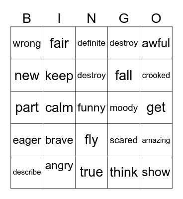 SYNONYMS Bingo Card