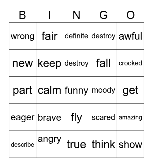 SYNONYMS Bingo Card