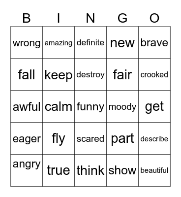SYNONYMS Bingo Card