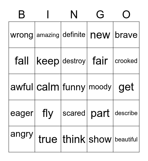 SYNONYMS Bingo Card