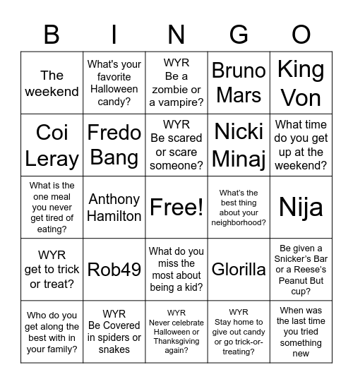 Halloween Bingo Card