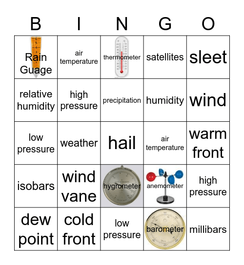 Weather Variables Bingo Card