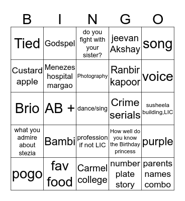 25 things about Stezia-Bingo! Bingo Card